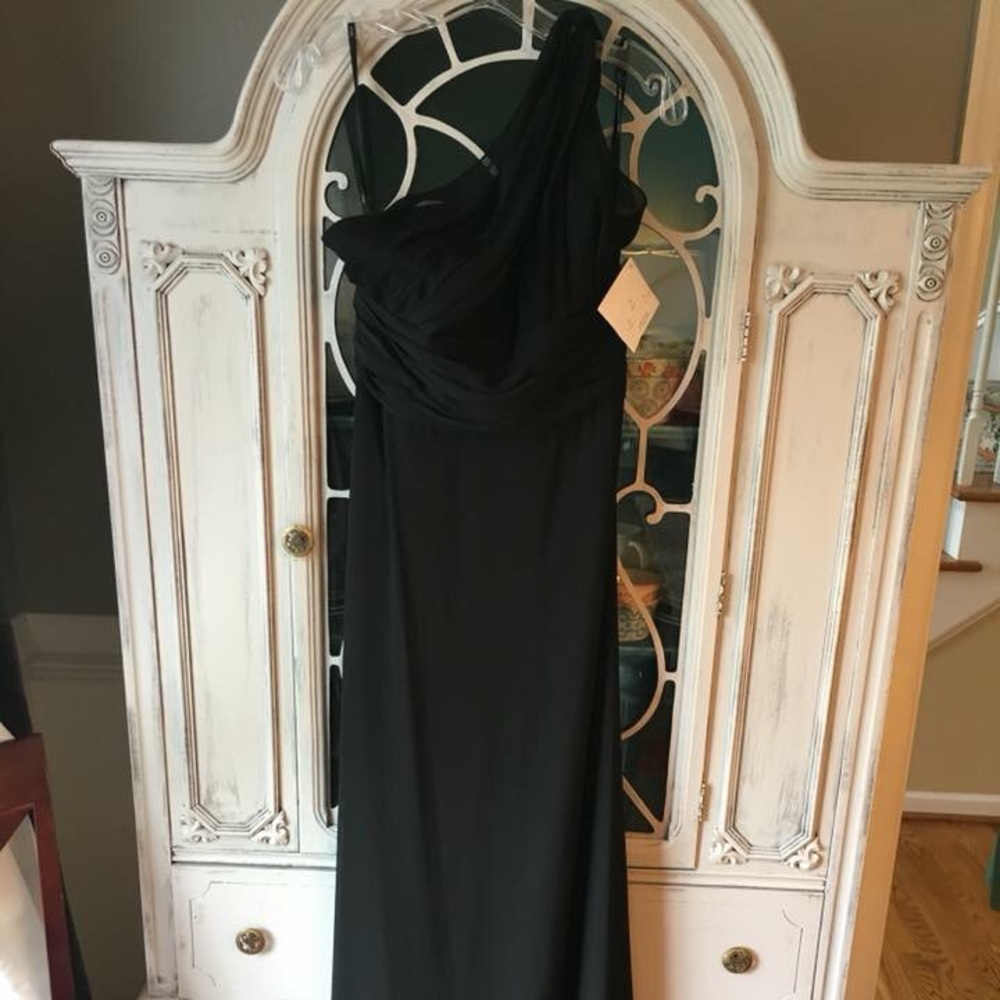 Watters Too one shoulder black bridesmaid dress